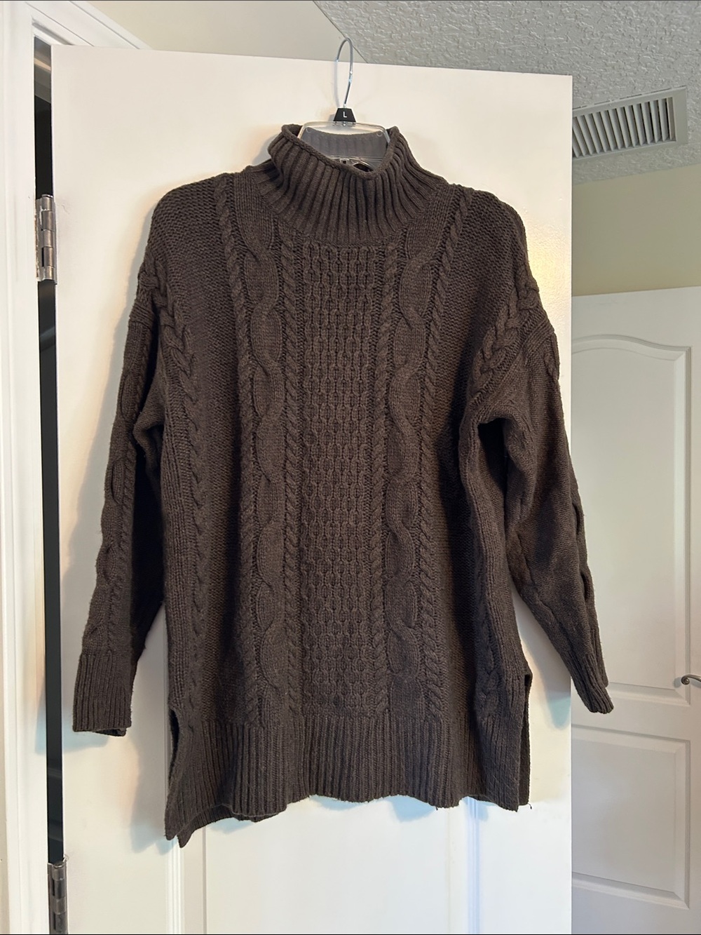 LOFT Brown Cable Knit Turtleneck Sweater